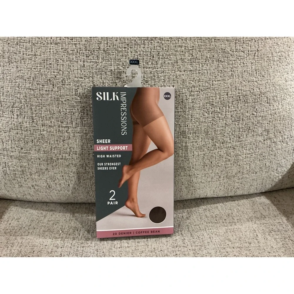 Silk Impressions 2 Pair Sheer Lt Support High Waisted Pantyhose Coffee Bean XXXL